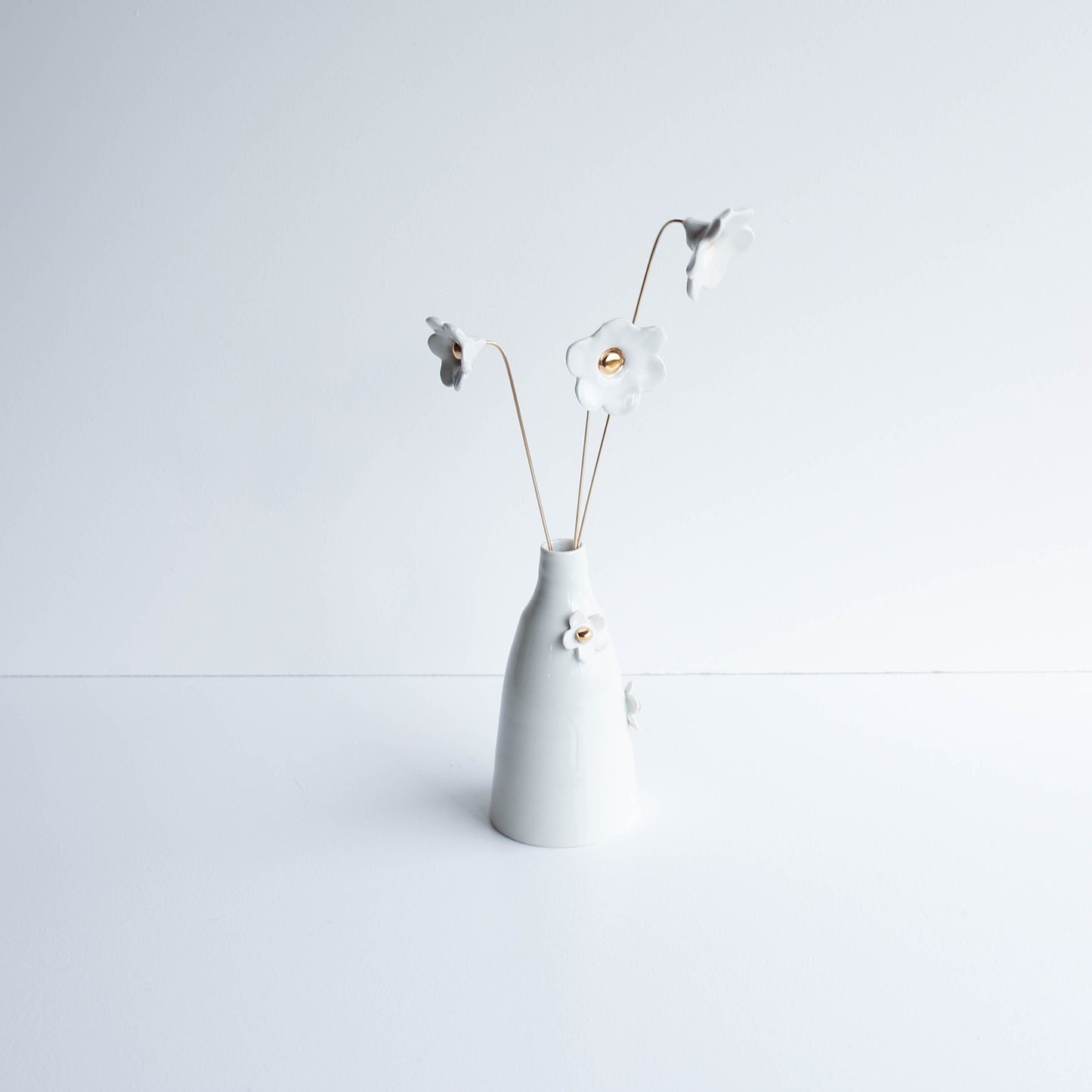 Porcelain Flower set of three on brass wire WHITE