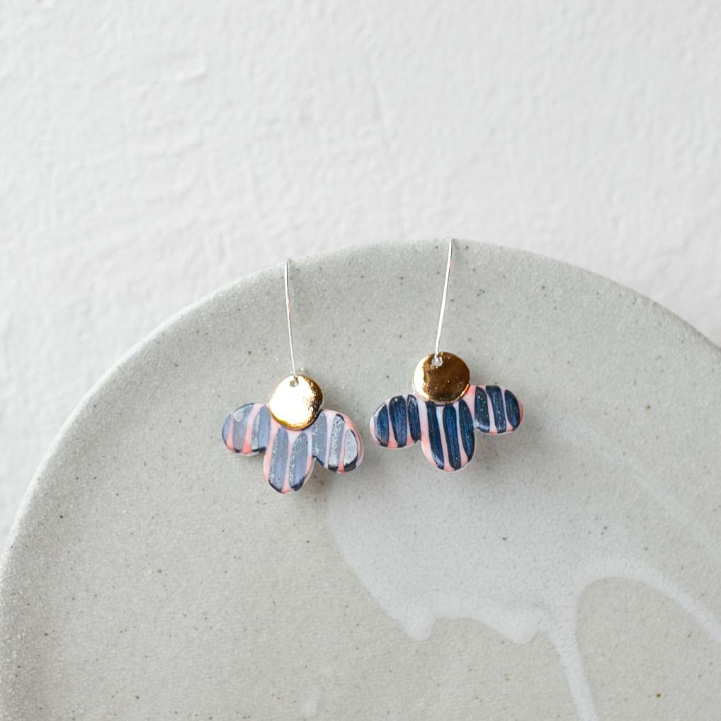 Pink and indigo flower earring | PLATINUM | Sterling silver hook | EARRING