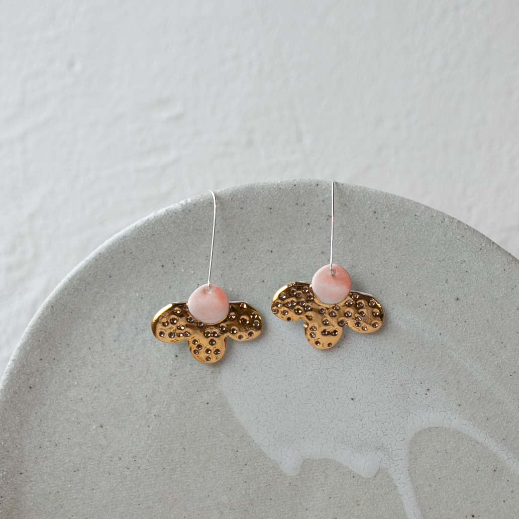 Pink gold perforated flower earring | GOLD | Sterling silver hook | EARRING
