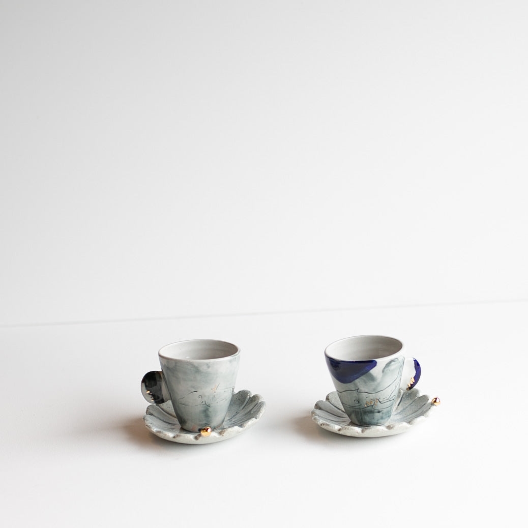 Sarah and Tilly whale 2 piece espresso set cup GOLD
