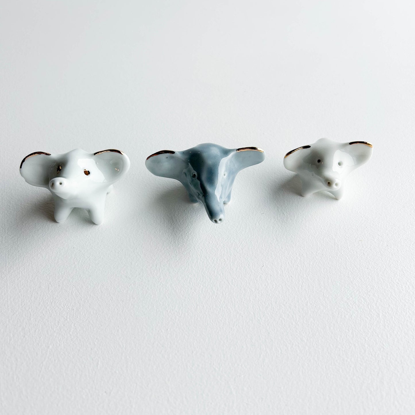 Porcelain Elephant Grey GOLD SPOTTY EAR