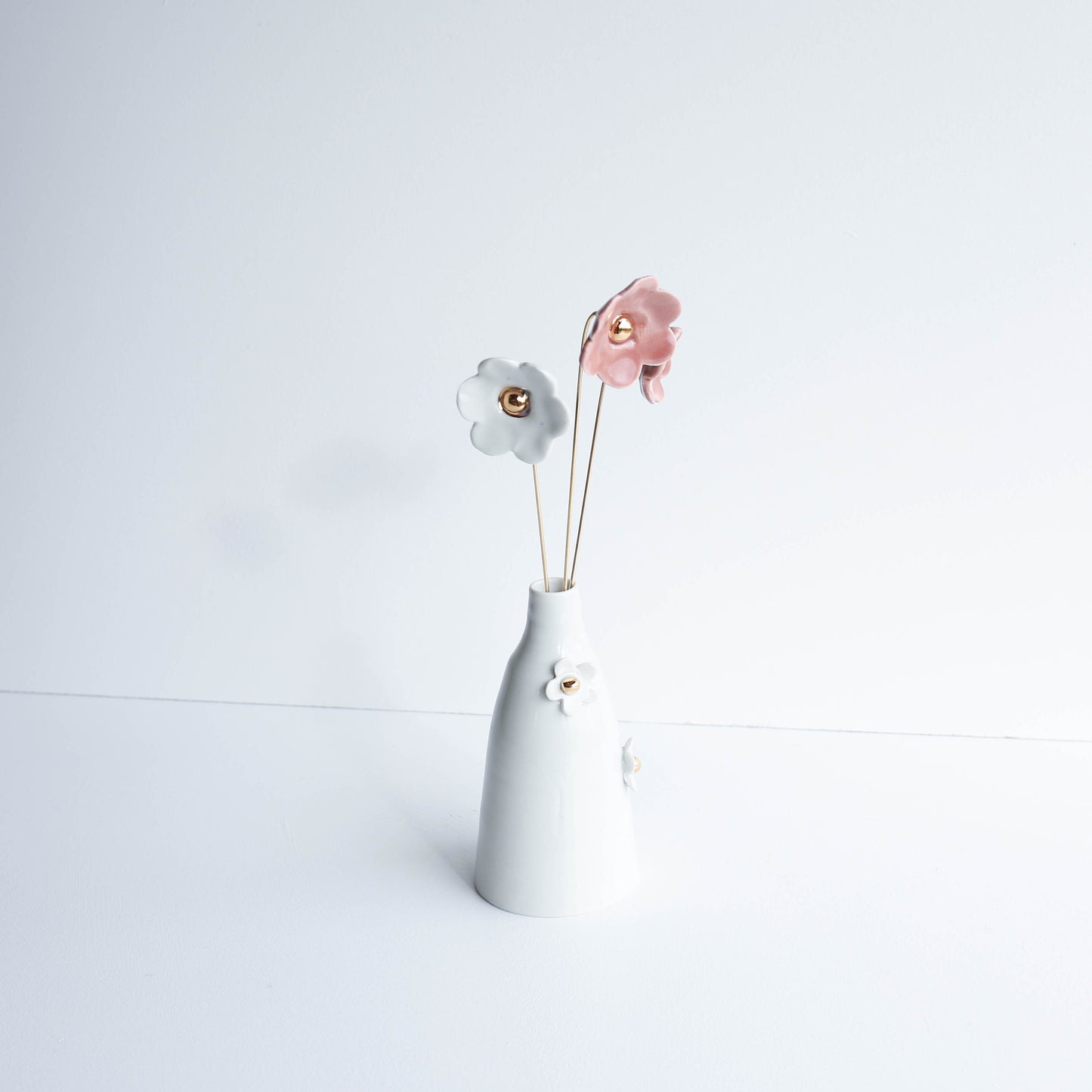Porcelain Flower set of three on brass wire