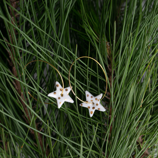 Christmas star earrings | Porcelain | Gold Spots