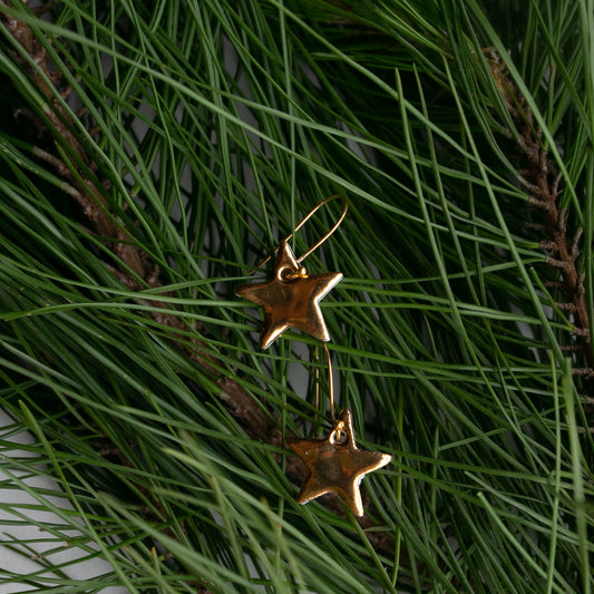 Christmas star earrings | Porcelain | Gold