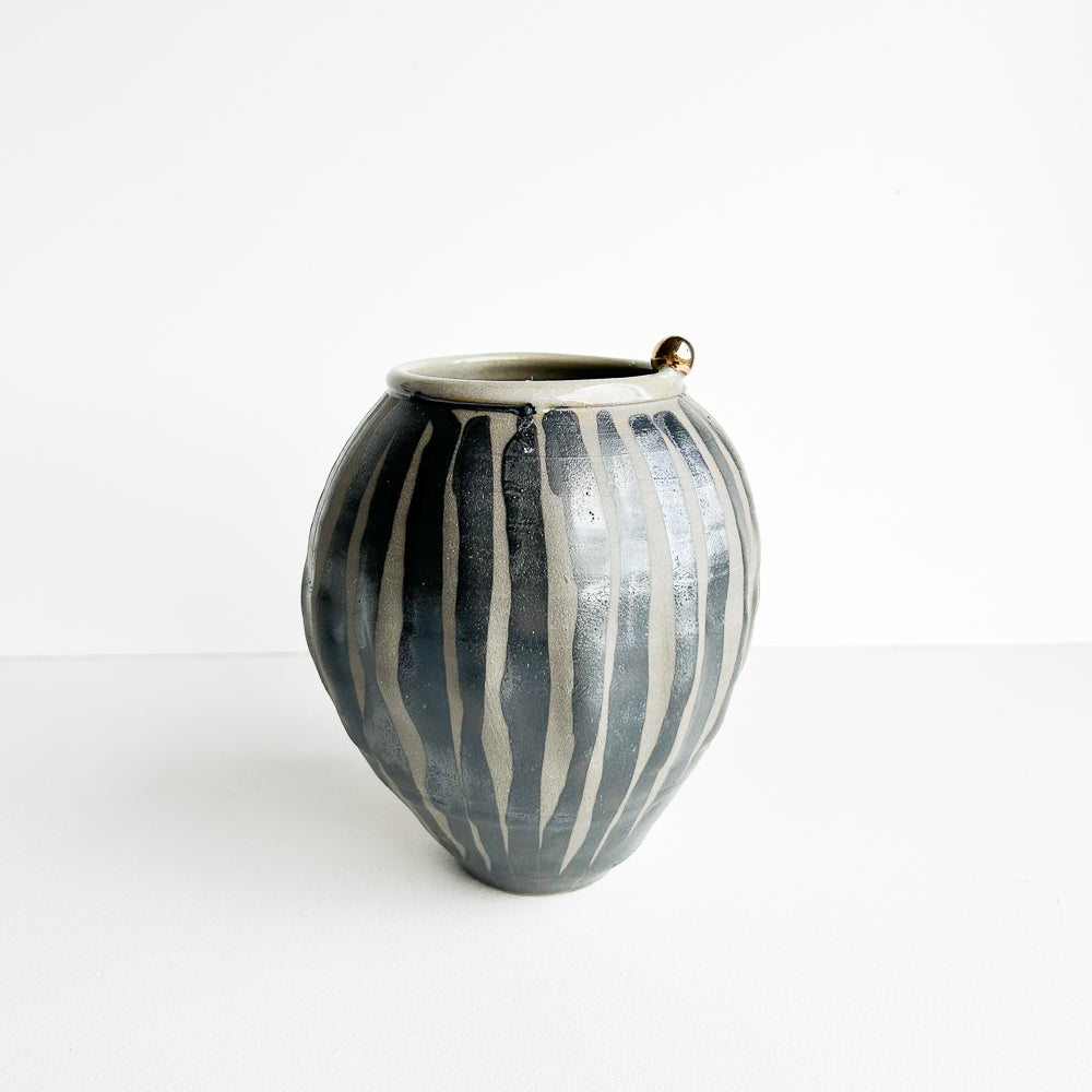 Indigo stripe amphora vase