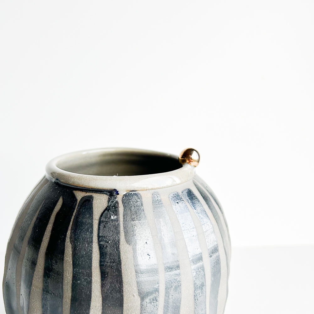 Indigo stripe amphora vase