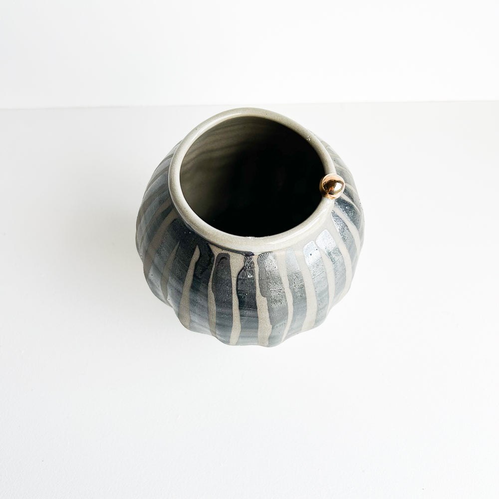 Indigo stripe amphora vase