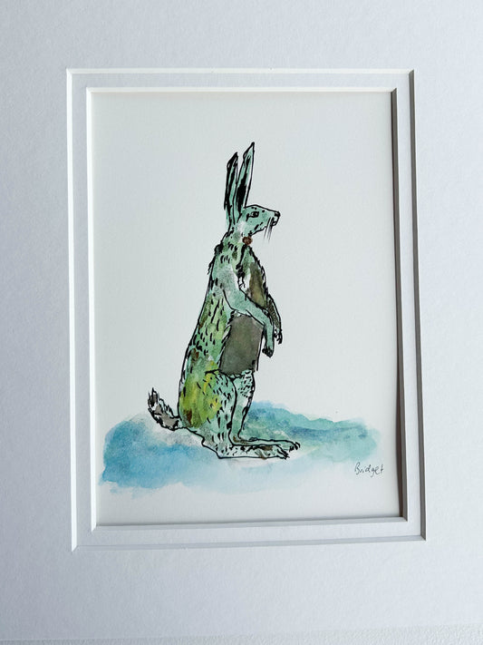 Hopper the Hare | Original watercolour | Unframed with matt board
