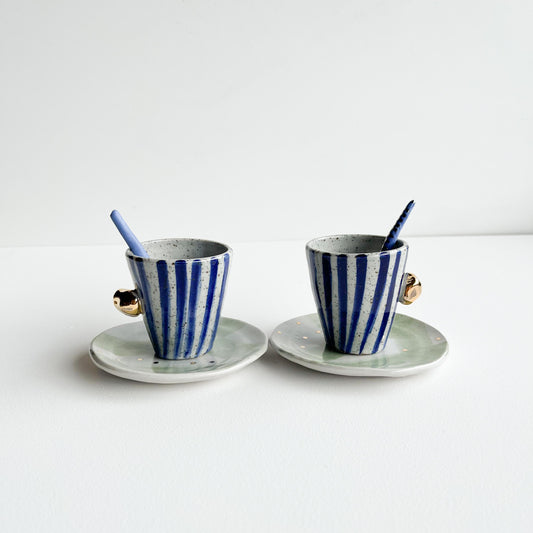 Blue stripe espresso set cup GOLD