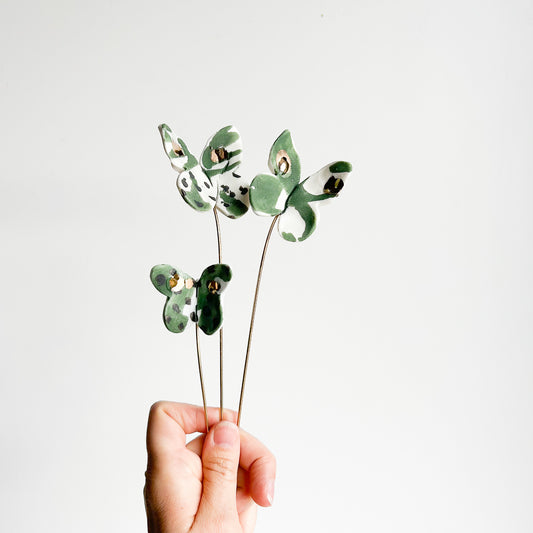Porcelain flowers or butterflies on brass wire - 3