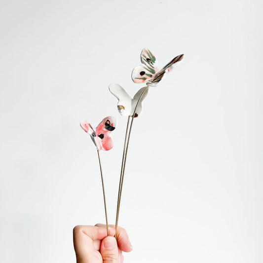 Porcelain flowers or butterflies on brass wire - 3