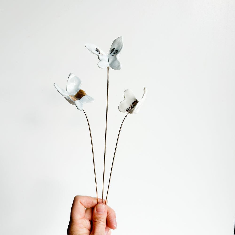 Porcelain flowers or butterflies on brass wire - 3