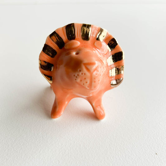 Porcelain Lion small orange GOLD STRIPE