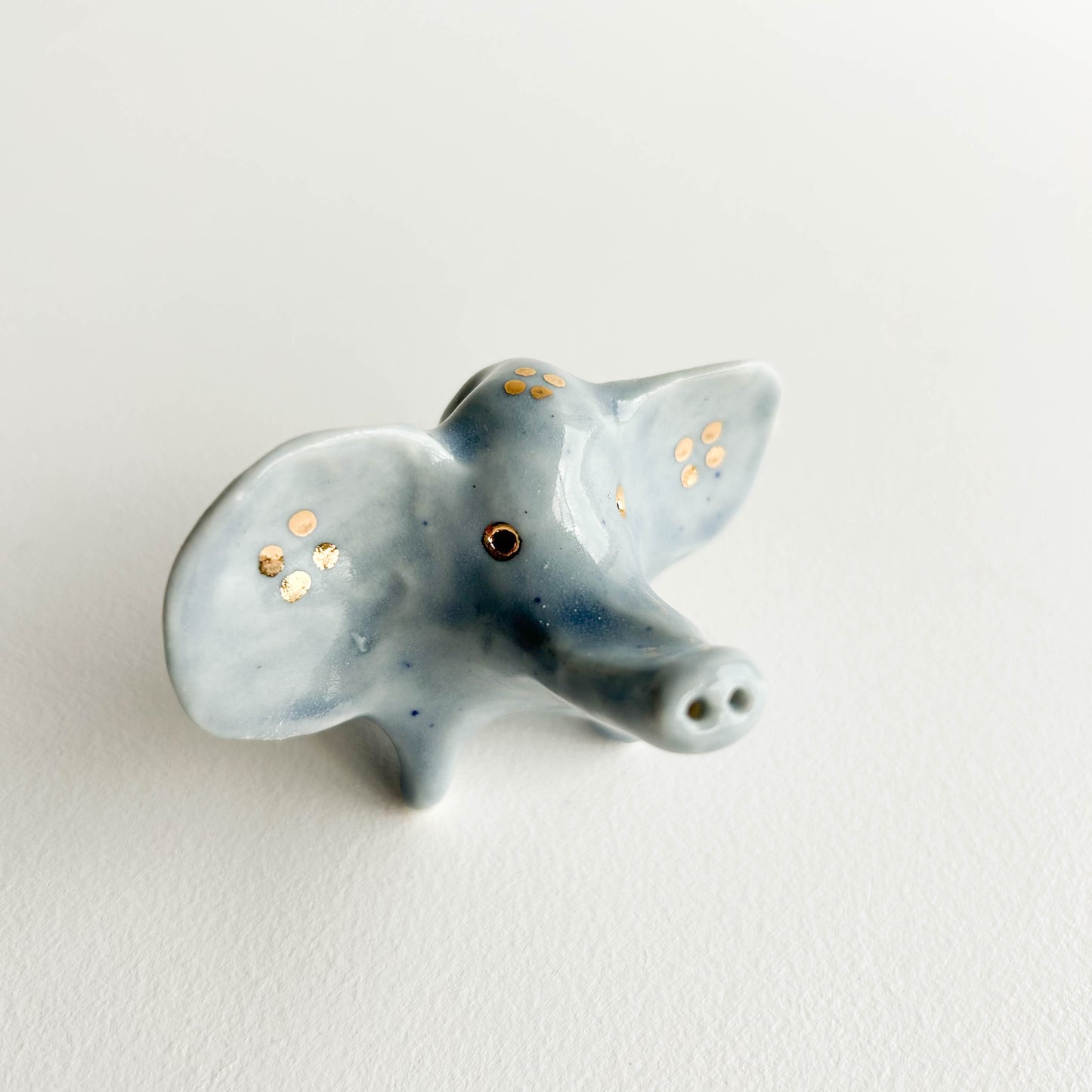 Porcelain Elephant Grey GOLD SPOTTY EAR