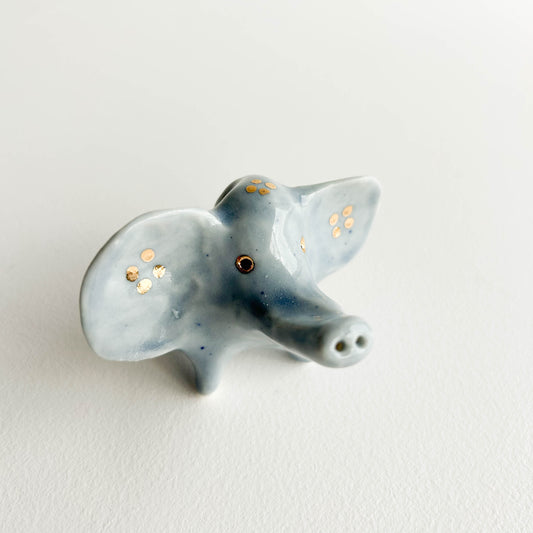 Porcelain Elephant Grey GOLD SPOTTY EAR