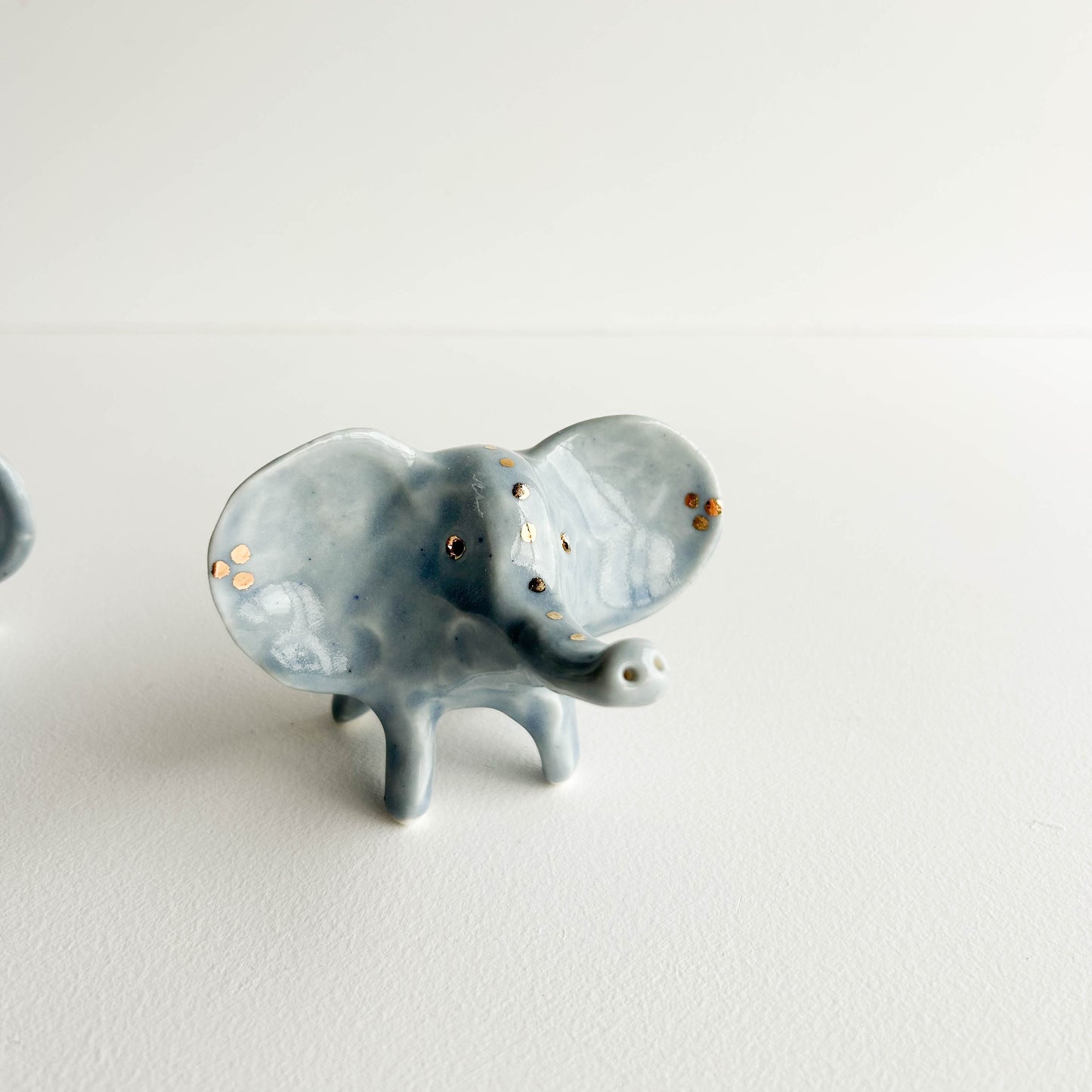 Porcelain Elephant Grey GOLD SPOTTY TRUNK