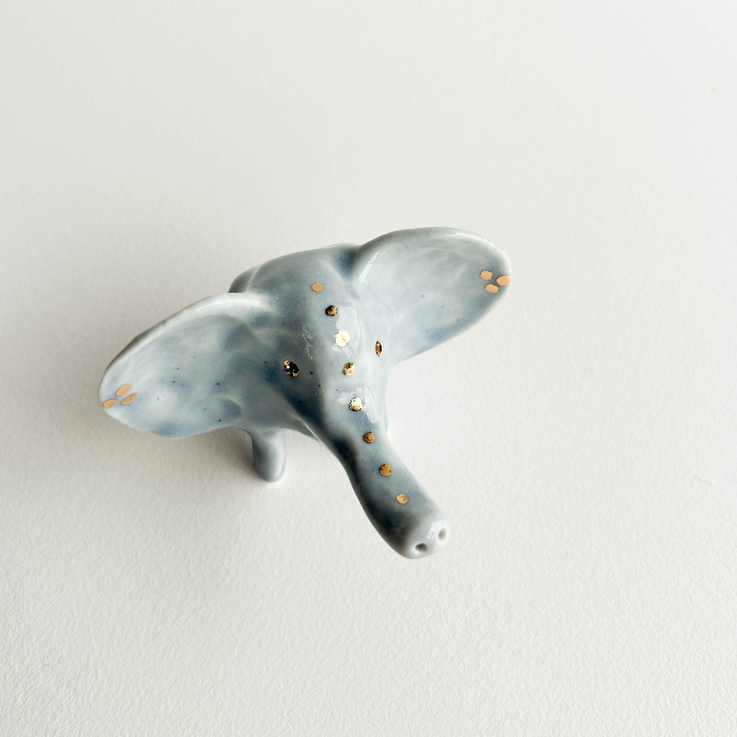 Porcelain Elephant Grey GOLD SPOTTY TRUNK