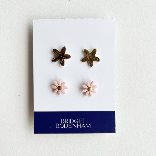 DOUBLE STUDS gold and pink | Earring Pair
