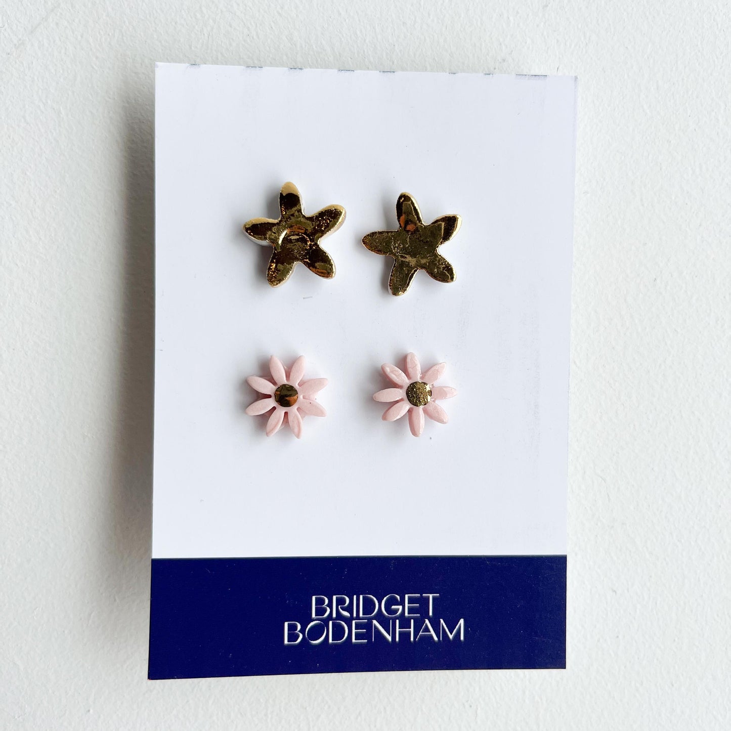 DOUBLE STUDS gold and pink| Earring Pair